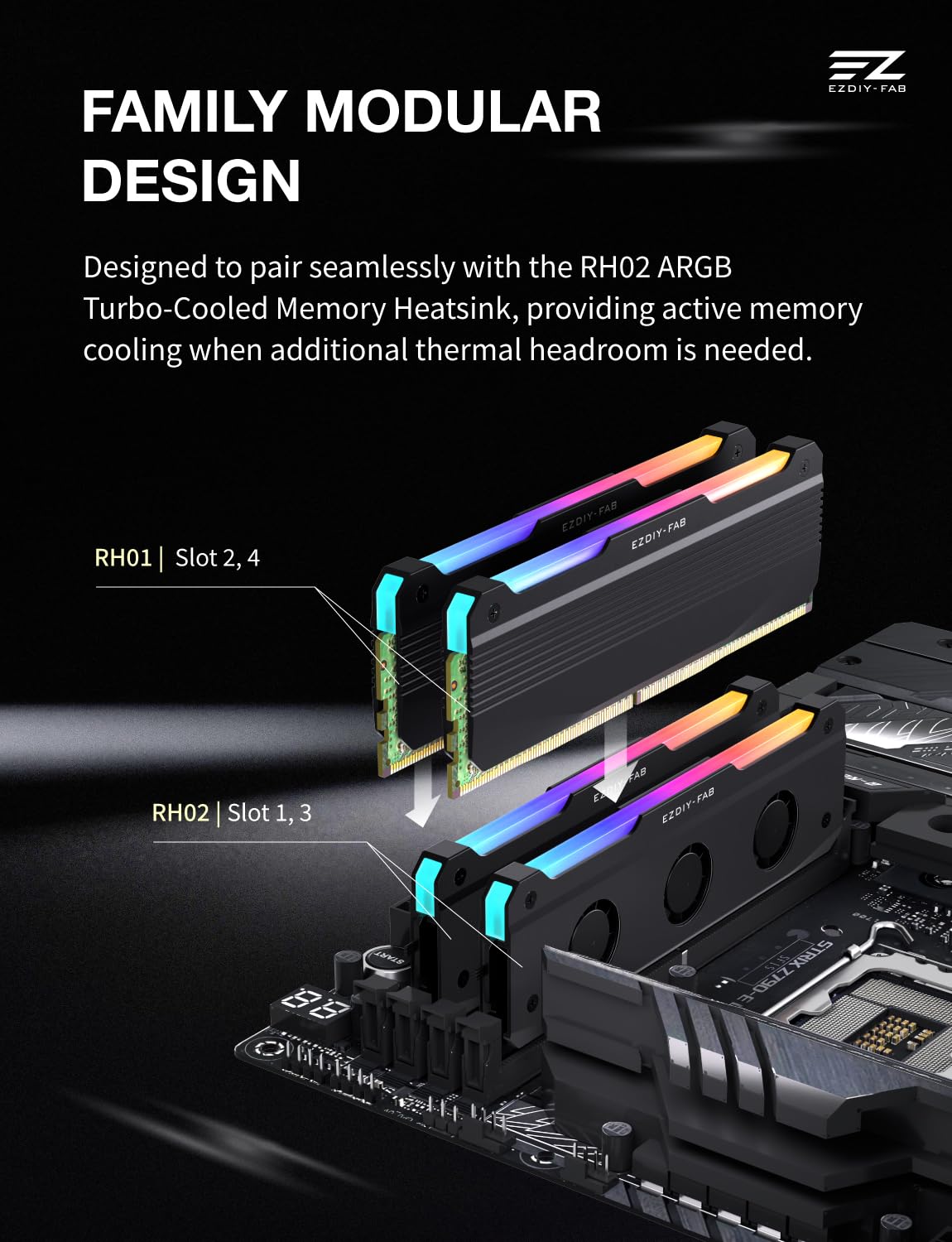 EZDIY-FAB RH01 ARGB Dissipatore di calore RAM, dissipatore di calore RGB per memoria per DDR5 DDR4, dissipatore di calore RAM in alluminio con illuminazione ARGB 5 V a 3 pin, raffreddamento della