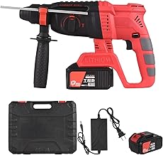 Lianai Furadeira de martelo giratória sem escova sem fio de 21V com caixa de transporte 3 em 1 furadeira de martelo disjuntor elétrico furadeira elétrica com cabo auxiliar ajustável medidor