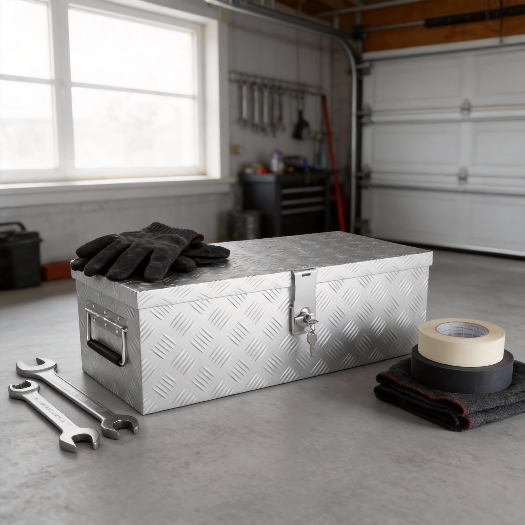Froadp Aluminiowa skrzynka z pokrywką, 520 x 160 x 220 mm, aluminiowa skrzynka na narzędzia, zamykana, wodoszczelna aluminiowa skrzynka transportowa na narzędzia, kemping i do przechowywania (kolor