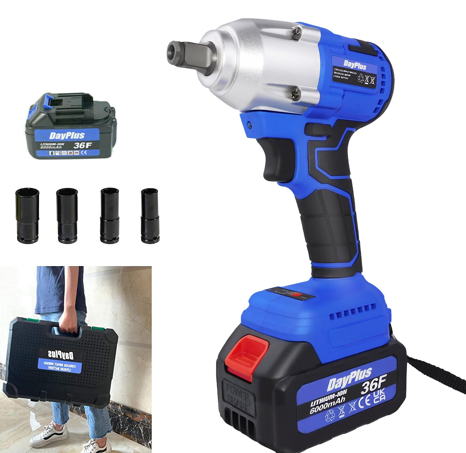 Fridgestea Akku-Schlagschrauber Brushless 320Nm 2200 U/min - 1/2 Zoll Mit 6 Hülsen & LED Licht