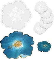 Panamalar Flower Silicone Resin Molds: 1 Large 13.5in Tray + 5 Coaster Molds for Epoxy Casting, DIY Home Decor & Gifts