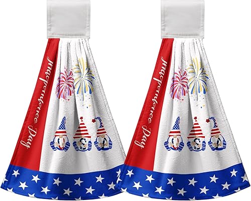 Lealeg Toallas de cocina colgantes de gnomo de Estados Unidos, 4 de julio, toallas colgantes para baño, toalla para el día de la independencia