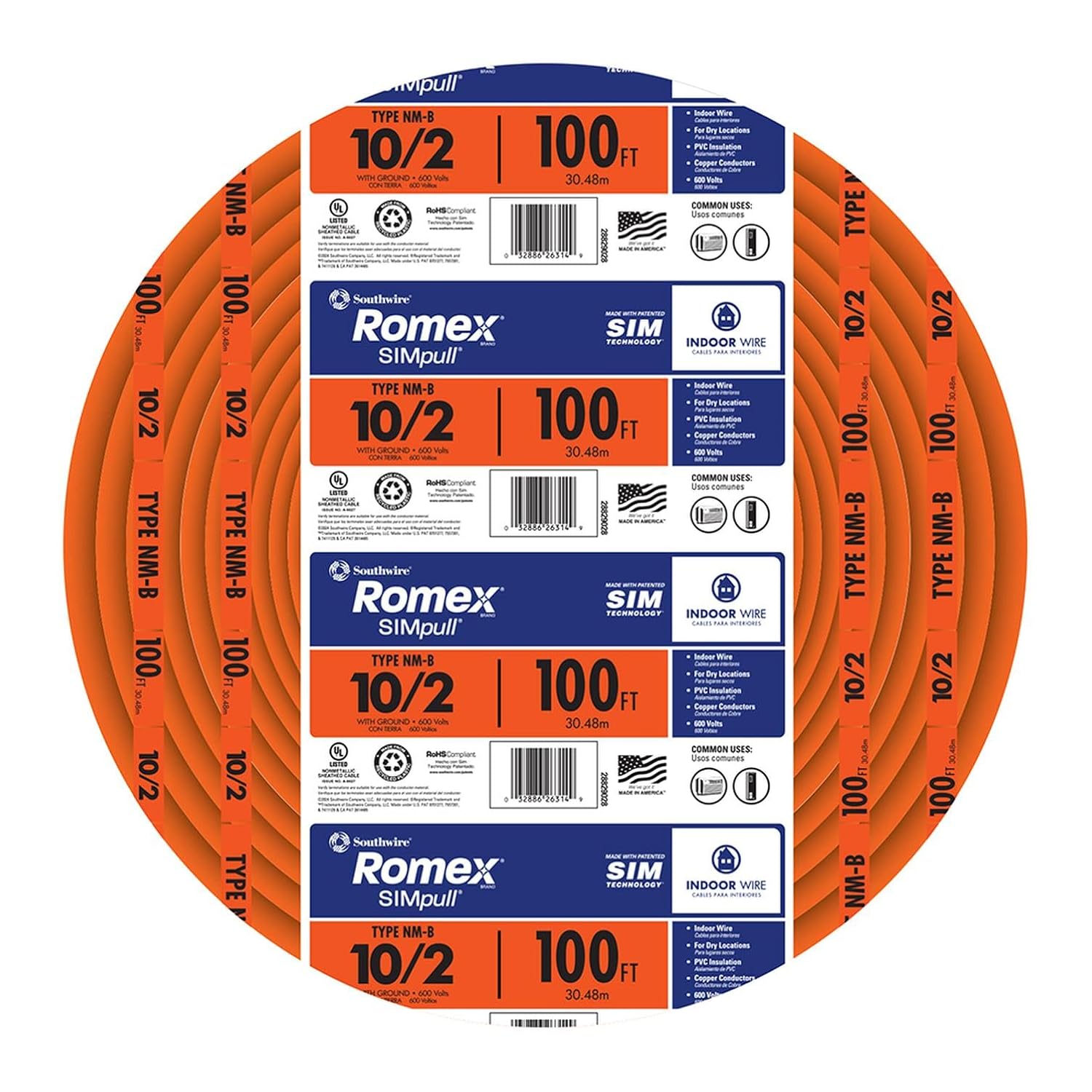 Southwire #28829023 100' 10/2 NMB W/G Cable