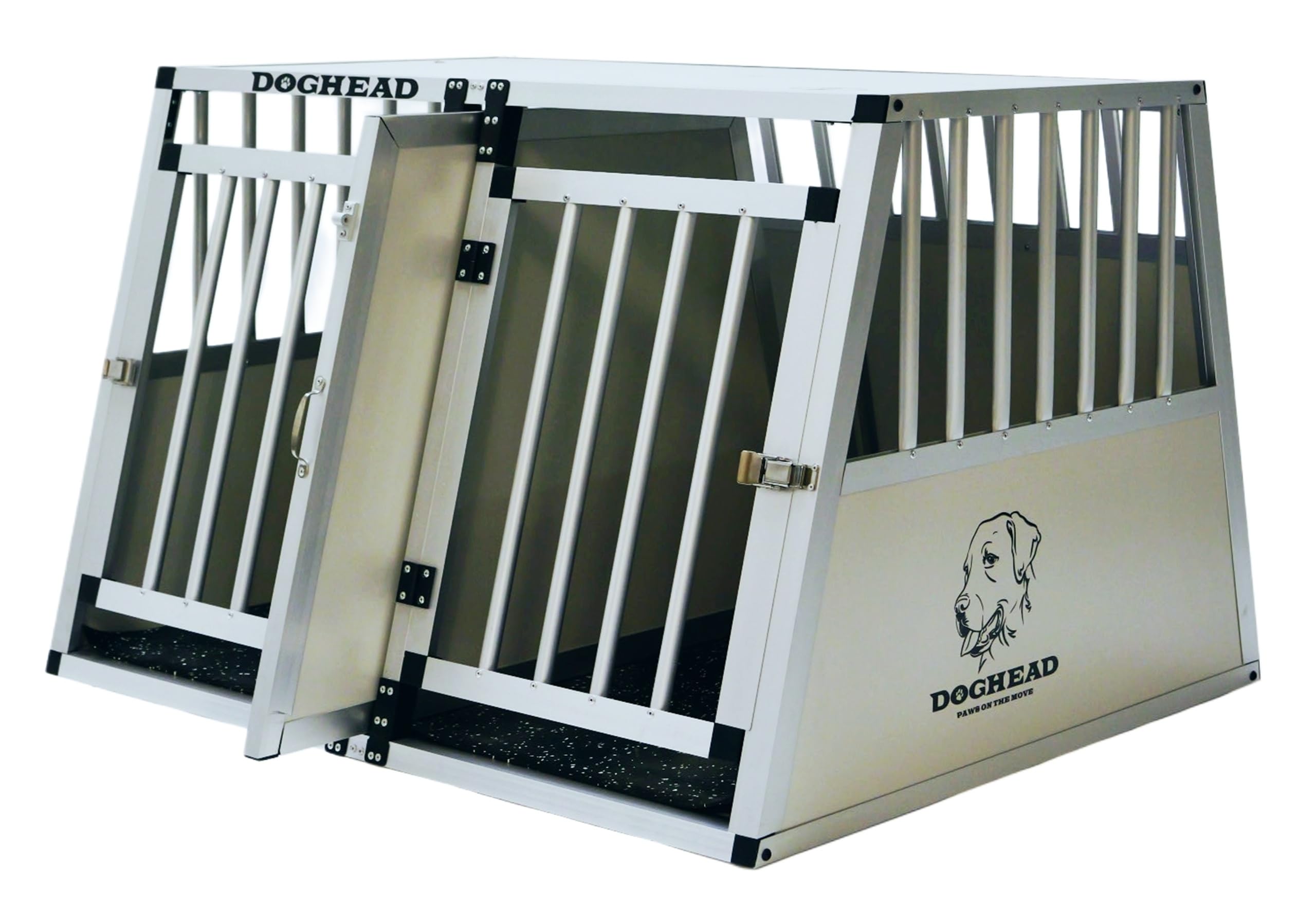 DOGHEAD Hundetransportbox Comfort, Double 95x85x63 cm DG, Schwarz, Aluminium, Beidseitig Abgeschrägt 75°, Trennwand mit Griff, Keine Kombibox