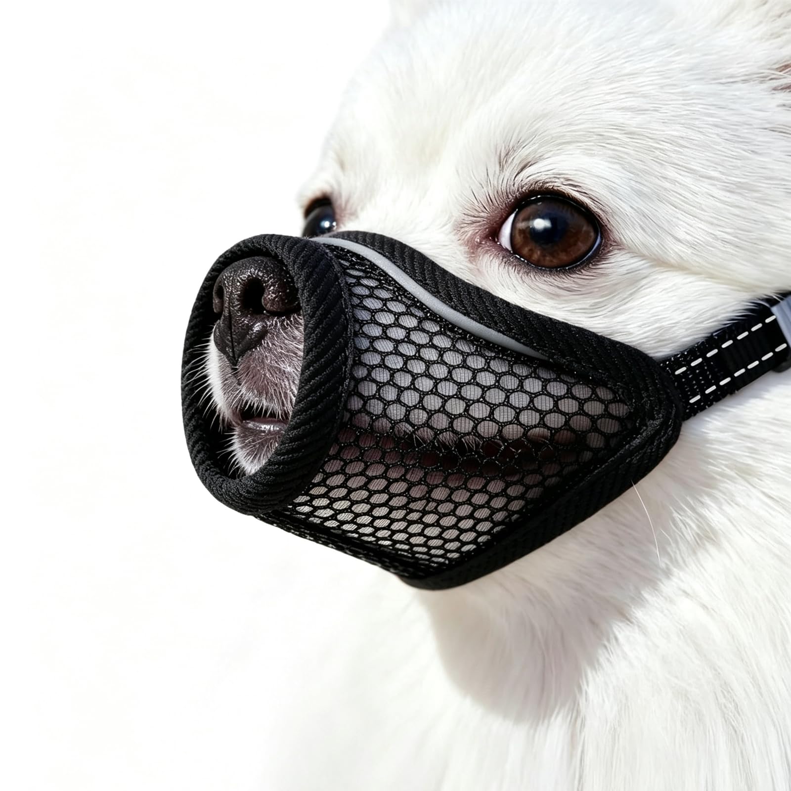 Muzzle for Small Medium Dogs to Prevent Biting for Short Nosed Dogs, Westie Cockapoo Dachshund, Soft Breathable Lightweight Mesh, Open Front, Grooming and