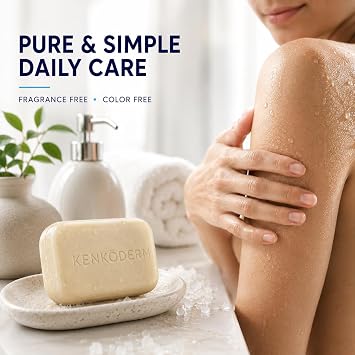Kenkoderm Psoriasis Dead Sea Mineral Salt Soap with Argan Oil & Salicylic Acid, Natural Exfoliating Body & Face Cleanser for Sensitive Skin, Color & Fragrance Free, 4.25 Ounce, 1 Bar