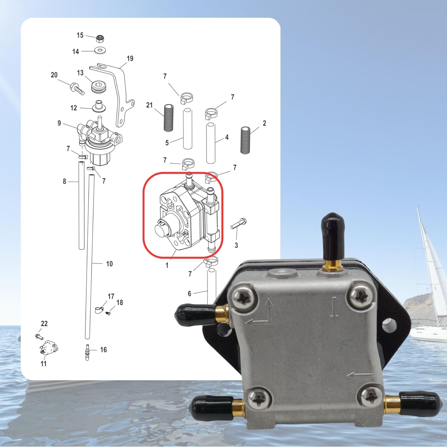 Boat Marine 899106T01 Fuel Pump for Mercury 30 40 50 60 HP Outboard Engines Replace 8M0141827 18-8866