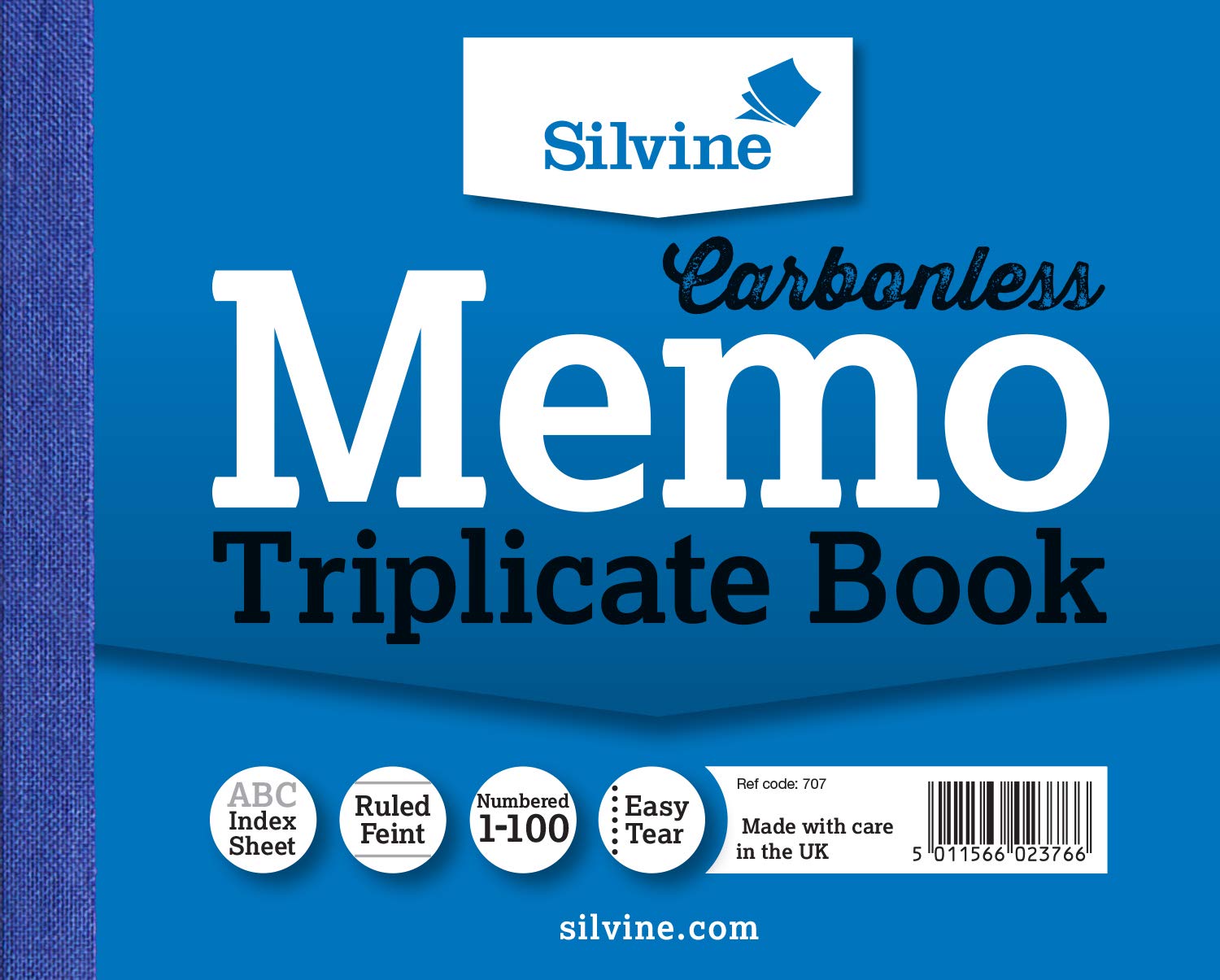 Silvine Carbonless Triplicate Memo Book - Numbered 1-100 with index sheet (102 x 127mm), Blue, 102 x 127mm (100 pages)