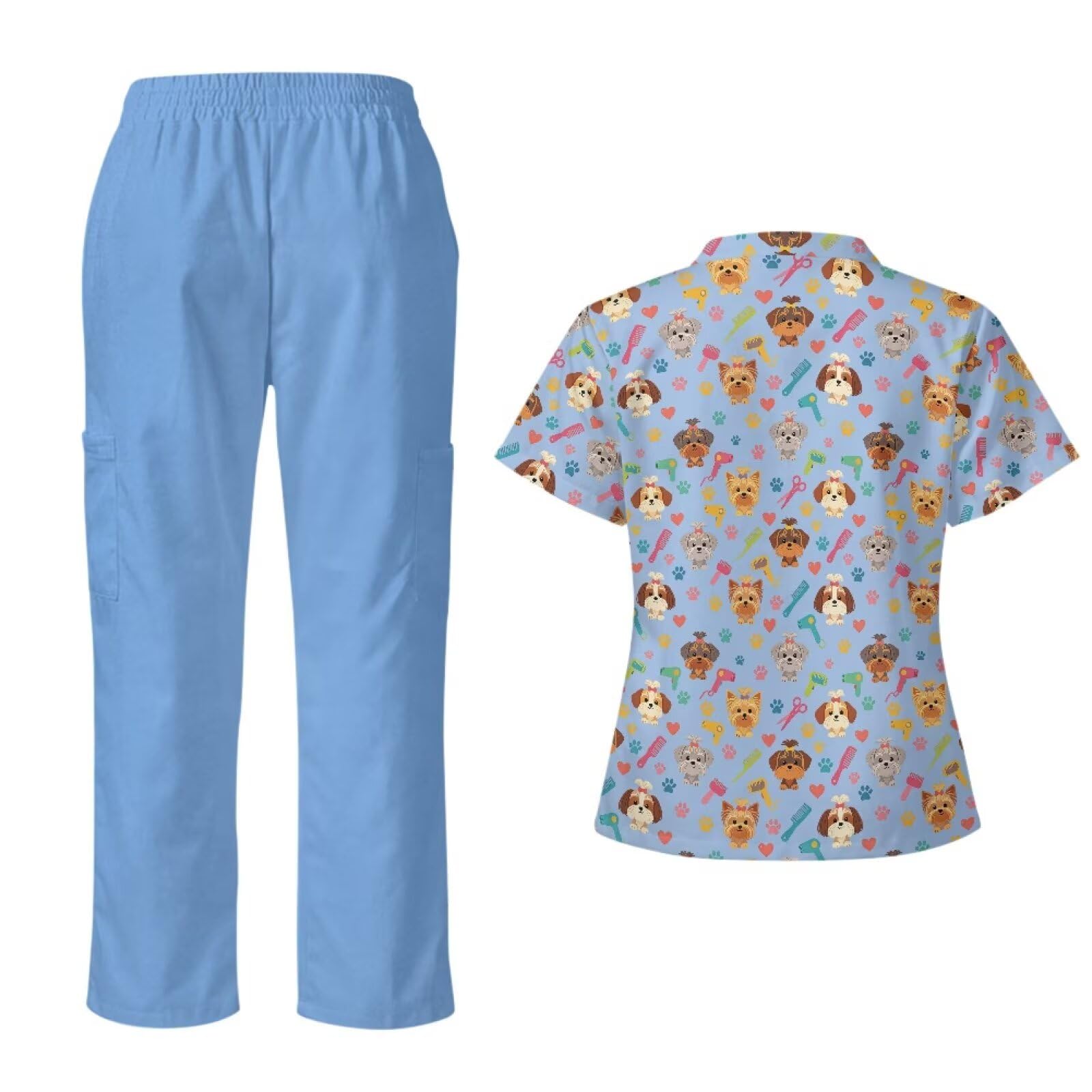 Uroczy damski zestaw peelingów dla psów, odporne na plamy, topy i spodnie z szerokimi nogawkami z 6 kieszeniami, peelingi w dużych rozmiarach dla pracowników służby zdrowia