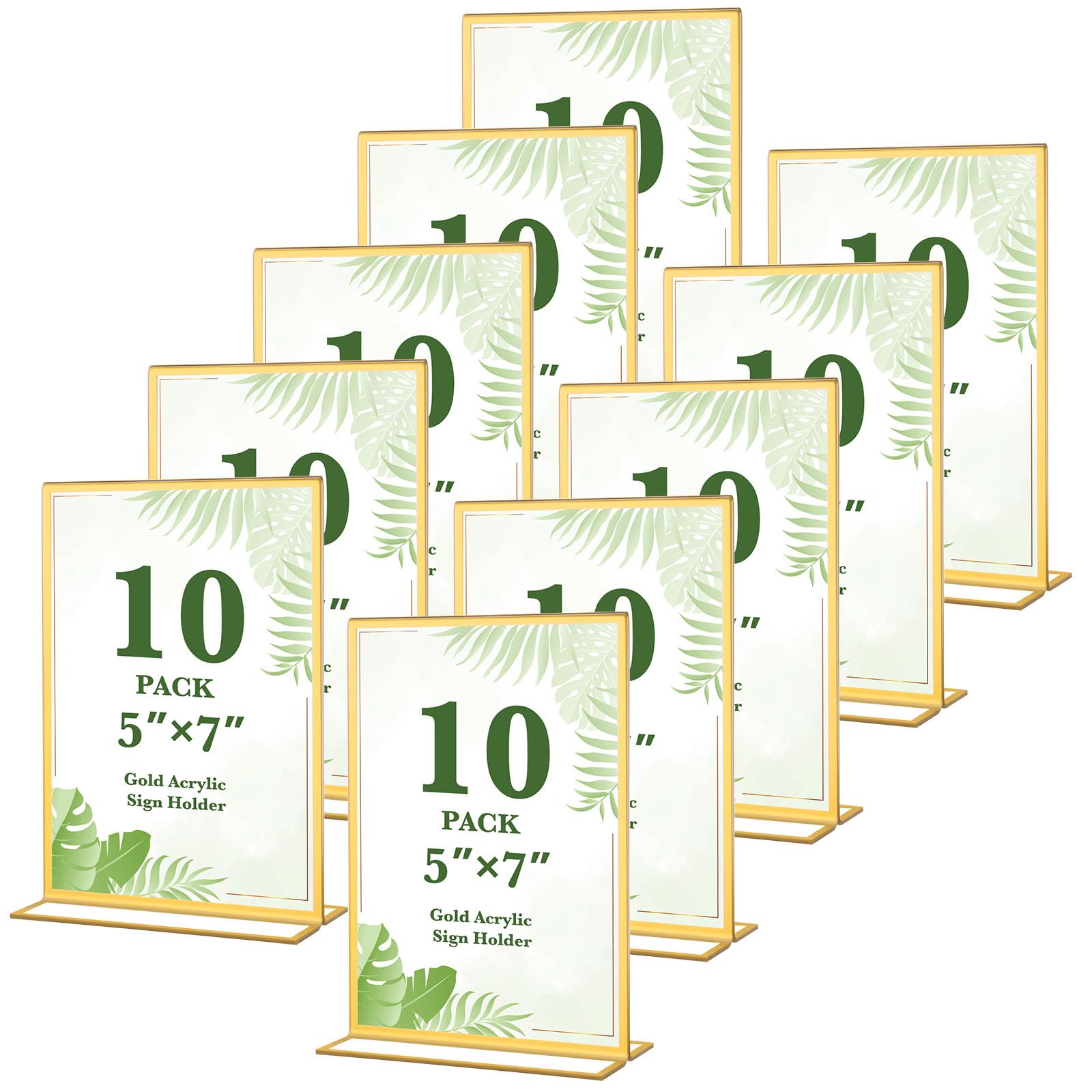 10 Pack Gold Acrylic Sign Holders 5x7 Double Sided