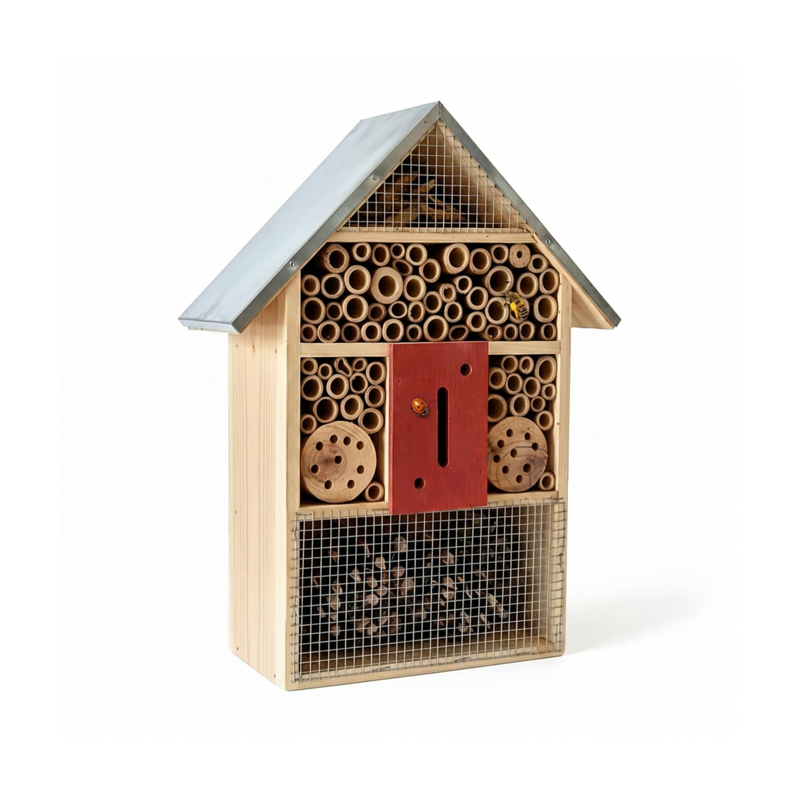 Relaxdays Casa per Insetti in Legno con Tetto zincato, da Appendere, Naturale e Argento, 40x30x8 cm
