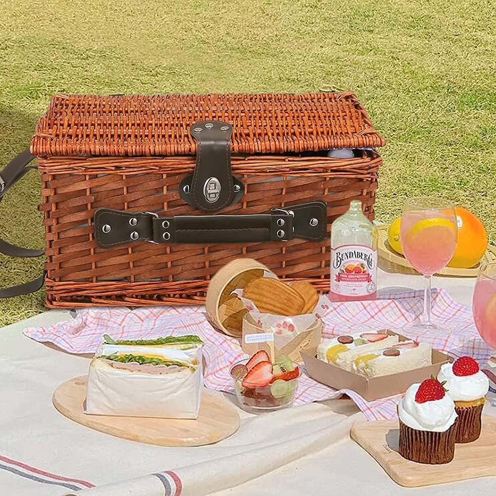 Picnic Basket Set Handmade Wicker Picnic Basket for 4 Person with Waterproof Picnic Blanket Picnic Hamper Set with Cutlery Suitable for Picnics and Camping by The Lake Beach