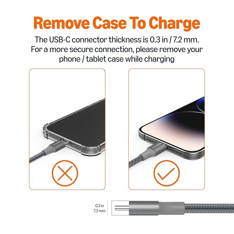 Amazon Basics USB-C to USB-A 3.1 Gen 1 Fast Charger Cable, Double Braided Nylon Cord, 5Gbps High-Speed for Apple iPhone 16/15, iPad, Samsung Galaxy, Tablets, Laptops, 10 Foot, Dark Gray - image 4