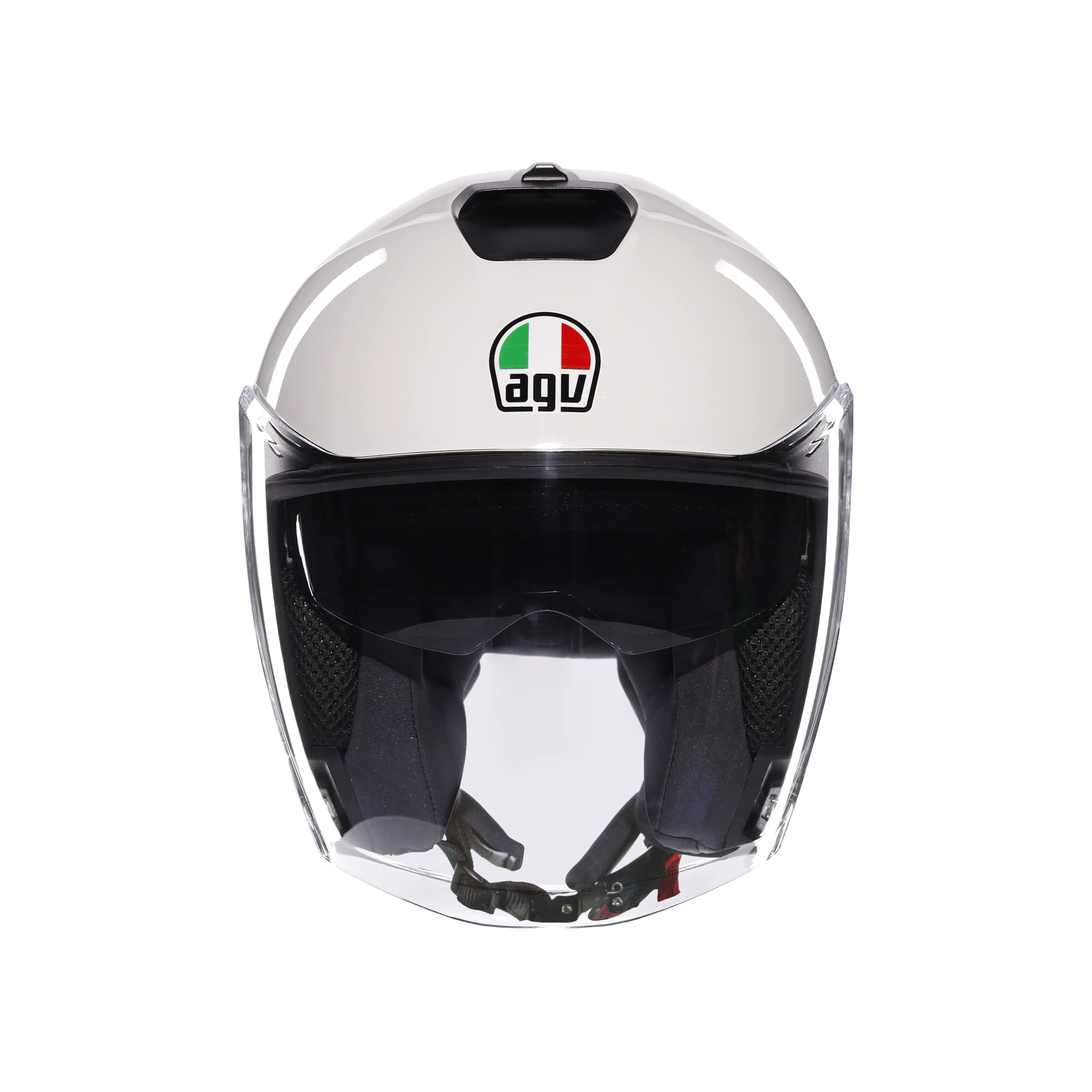 AGV - IRIDES E2206, Casco Moto Jet Unisex, Casco de Moto Cara Abierta con Visera Antiarañazos y Protectora UV, Materia White, L