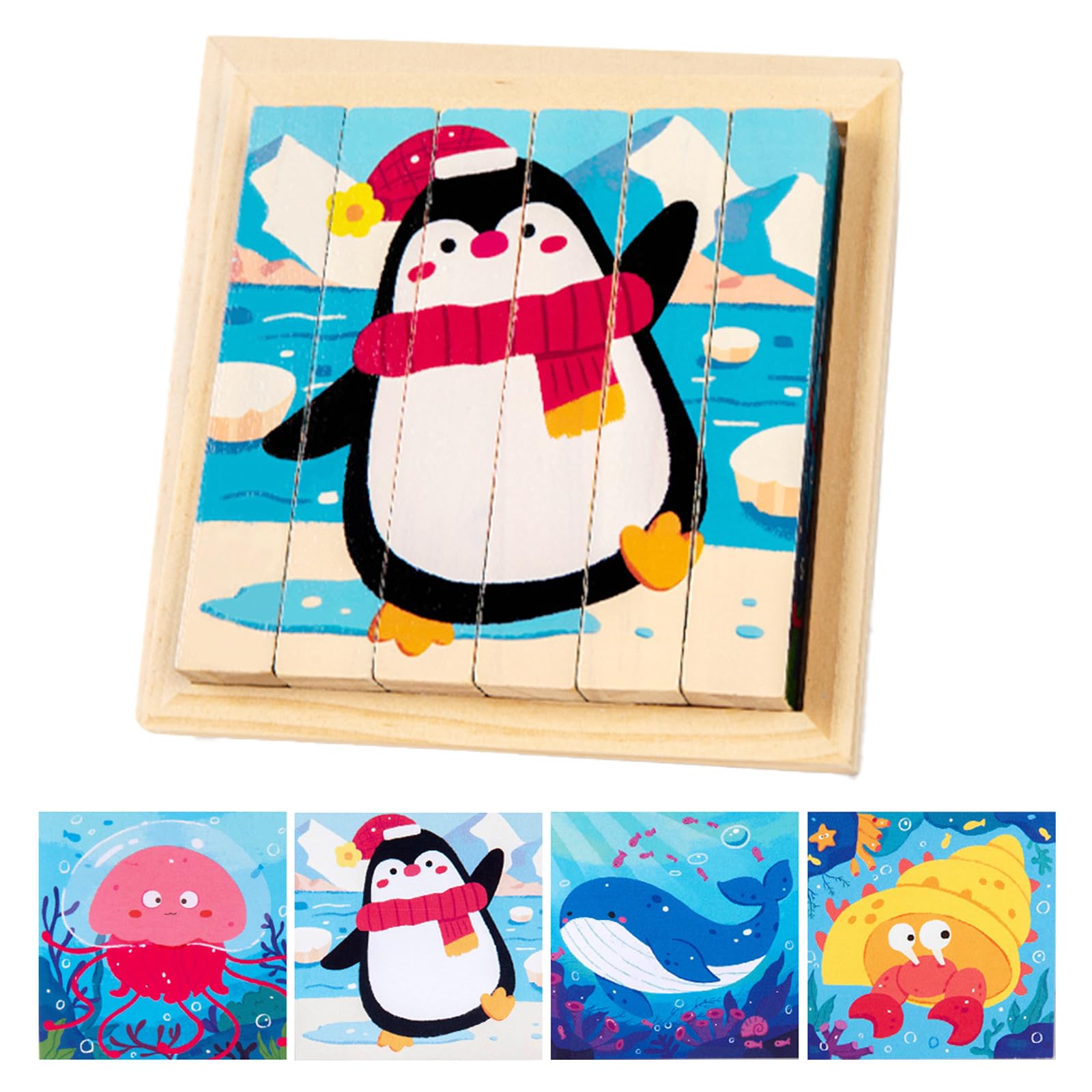 CVARRISE Montessori Ocean Animals 3D Puzzle for 1-3 Year Olds, 4-Sided Toddler Toy, Safe Skin-Friendly Educational Sensory Toy for Infants Boys Girls — image 1