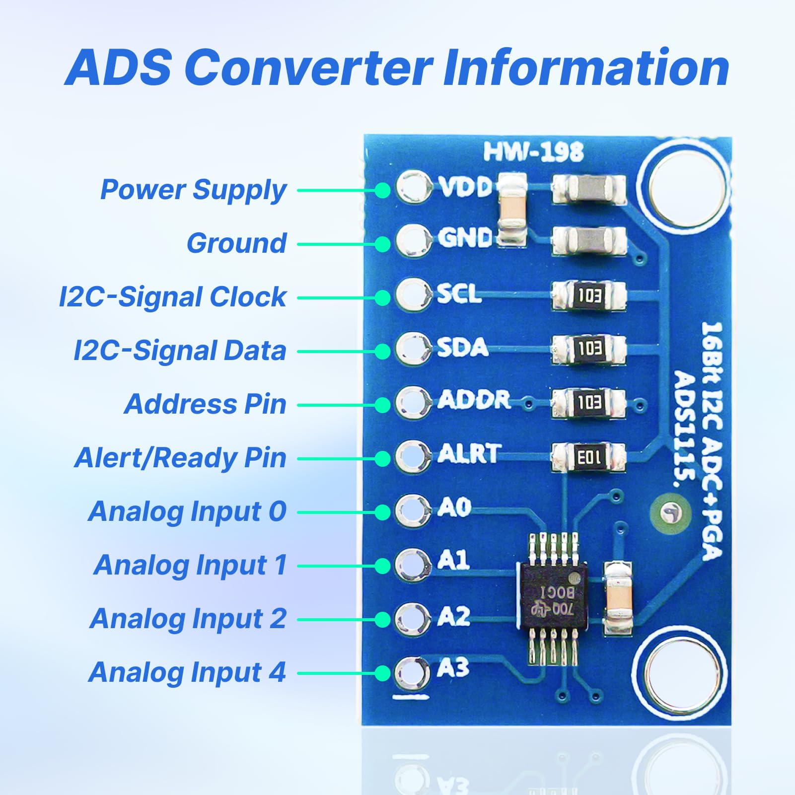 3pcs ads1115 16-bit adc module Convertitore Analogico-Digitale 16 Bit 4 Canali con Interfaccia I2C per Microcontrollori for Arduino, Raspberry Pi e Progetti ESP32 ads1115 for adafruit