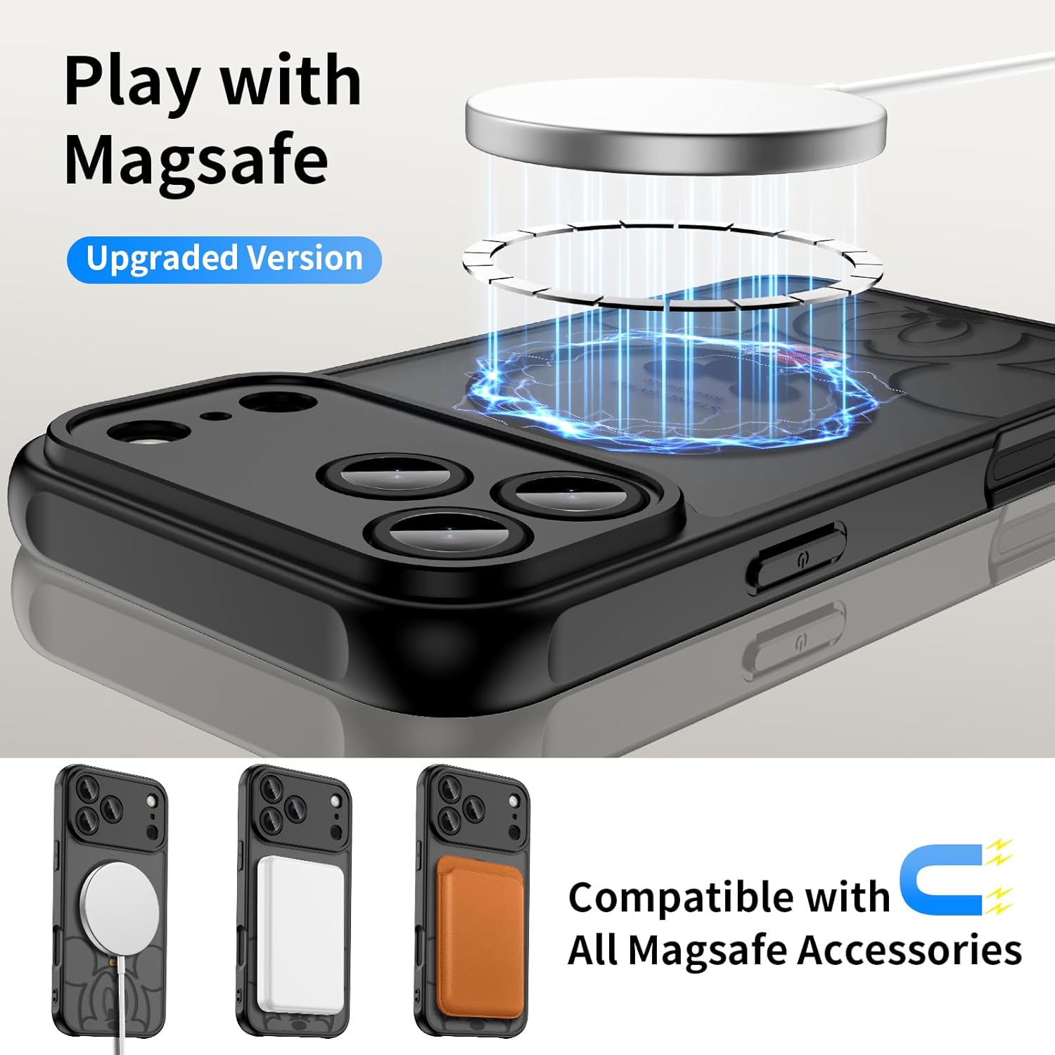 Case for iPhone 17 Pro Max [Compatible with MagSafe], Cute Design Magnetic Black Translucent Frosted Matte Soft TPU Bumper Hard PC Back Protective Case with Camera Protection - B-Mic - Image 4