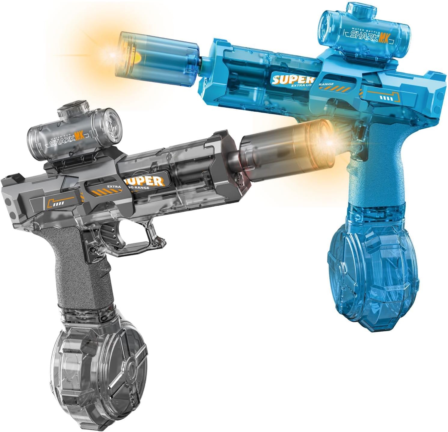 Electric Water Gun for Adults Kids, 2 Pack Automatic Squirt Watergun Pistol with Led Lights, Summer Outdoor Pool Beach Party Toys, Black and Blue