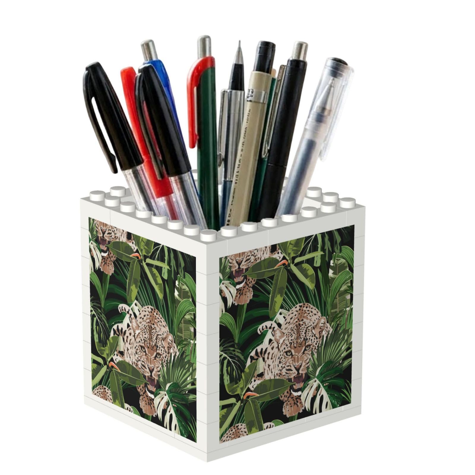 Poadnly Cheetah And Leopards Palm Leaves Tropical Black, Pen Pot Pencil Holder for Office Home School, Compact Desk Organiser for Office Stationery