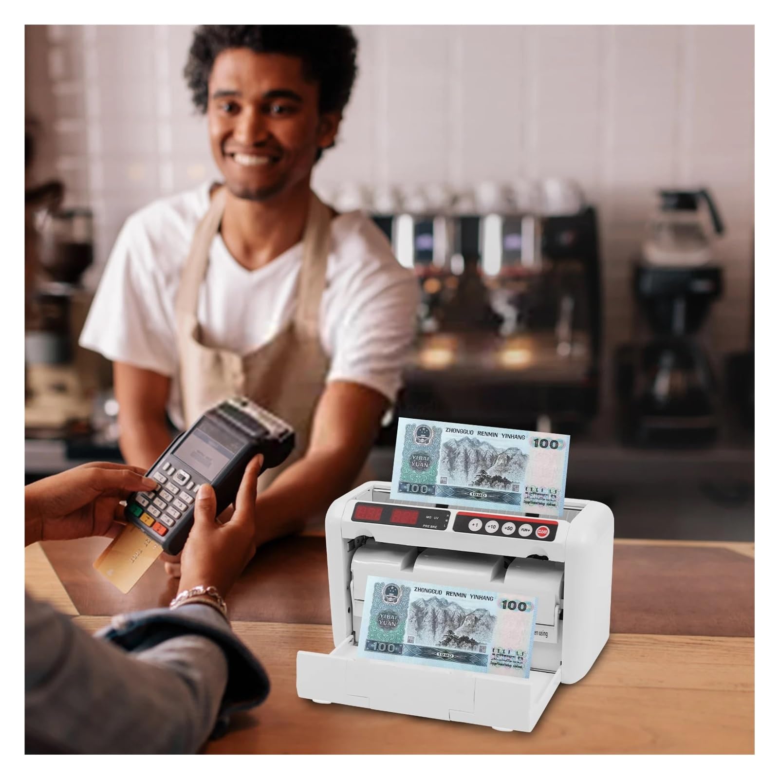 Contatore di denaro, Contasoldi bianco a batteria da 25 W, 800 banconote/min for banche e finanza