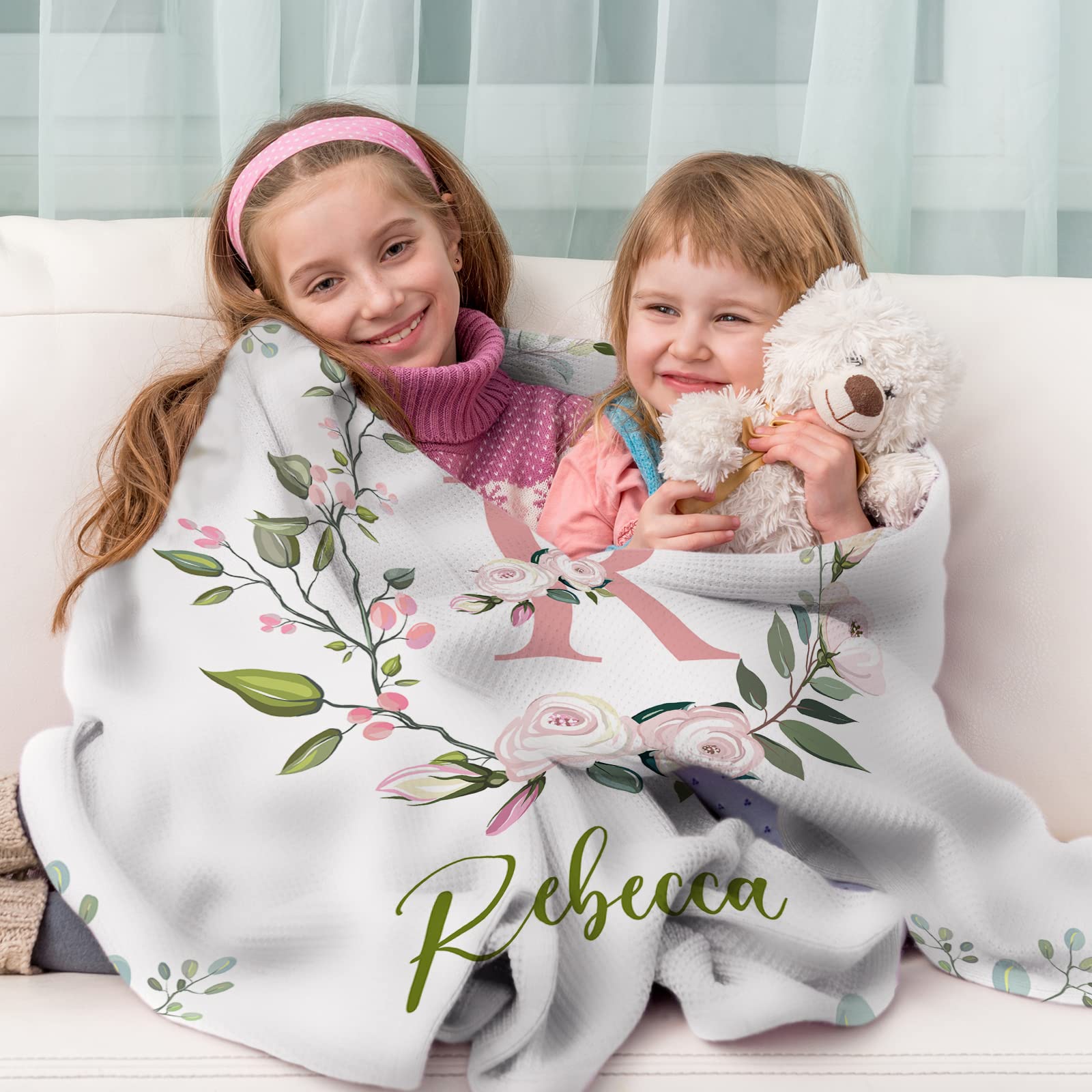 Grandson Granddaughter Gift Personalized Custom Baby Blanket With Name For Boys Girls Woodland Baby Girl Kid Daughter Son Grandson Niece Birthday Customized Christmas Fleece Blanket Baby Gift Blanket