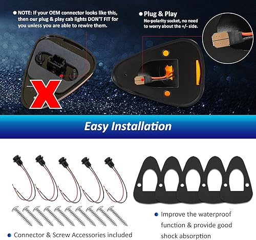 Miniatura 6 de D-Lumina Luces LED ámbar para techo de cabina Fo-rd F150 F250 F350 F450 F550 F650 F750 E150 E250 E350 E450 1999-2016 Super Duty Pickup Trucks, luces