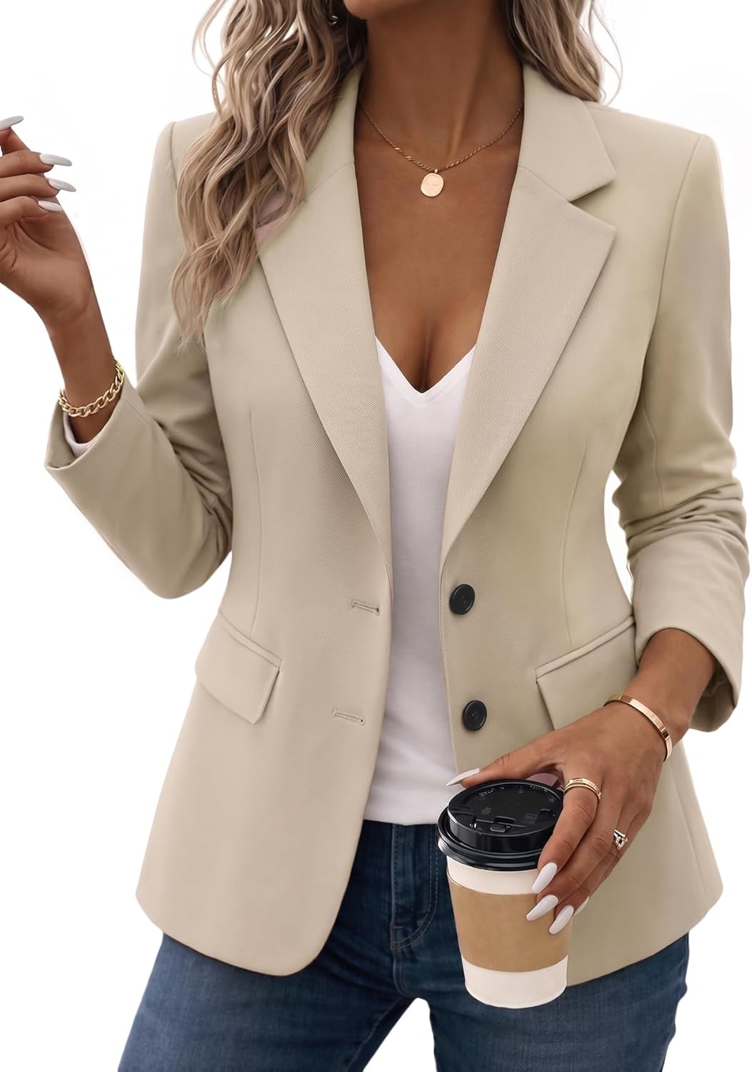 Mina Self 2026 Summer Women's Casual Blazer Jacket - Lightweight Fully Lined Classy Work Office Button Suit with Pockets