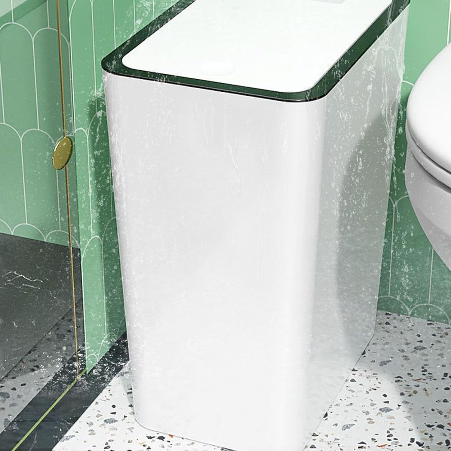15 Litre Plastic Press Bin with Lid for Bathroom, Toilet, White