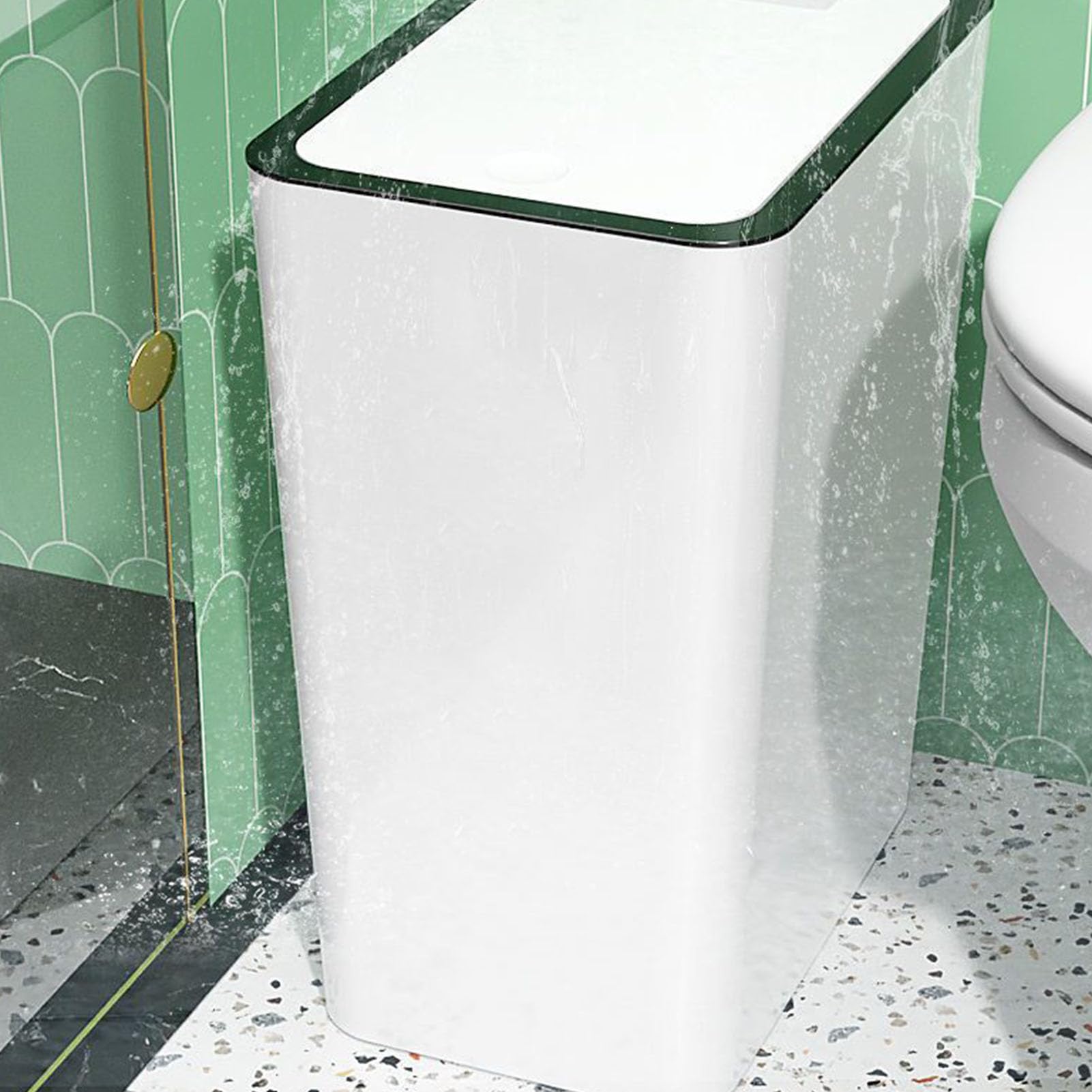 Eujgoov 15 Litri Pattumiera in Plastica con Coperchio Pattumiera Bianca con Pulsante a Pressione per Bagno Toilette