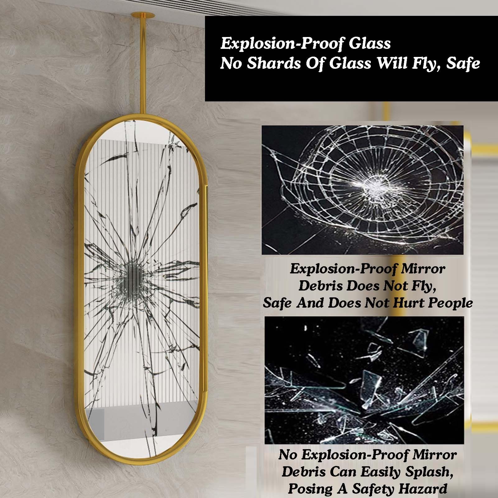 Miroir Suspendu au Plafond sur Tige métallique - Lot de 2, 40 x 80 cm. Réflecteur Mural élégant pour Salle de Bain, Couloir, entrée et Chambre. Décoration d'hôtel raffinée.