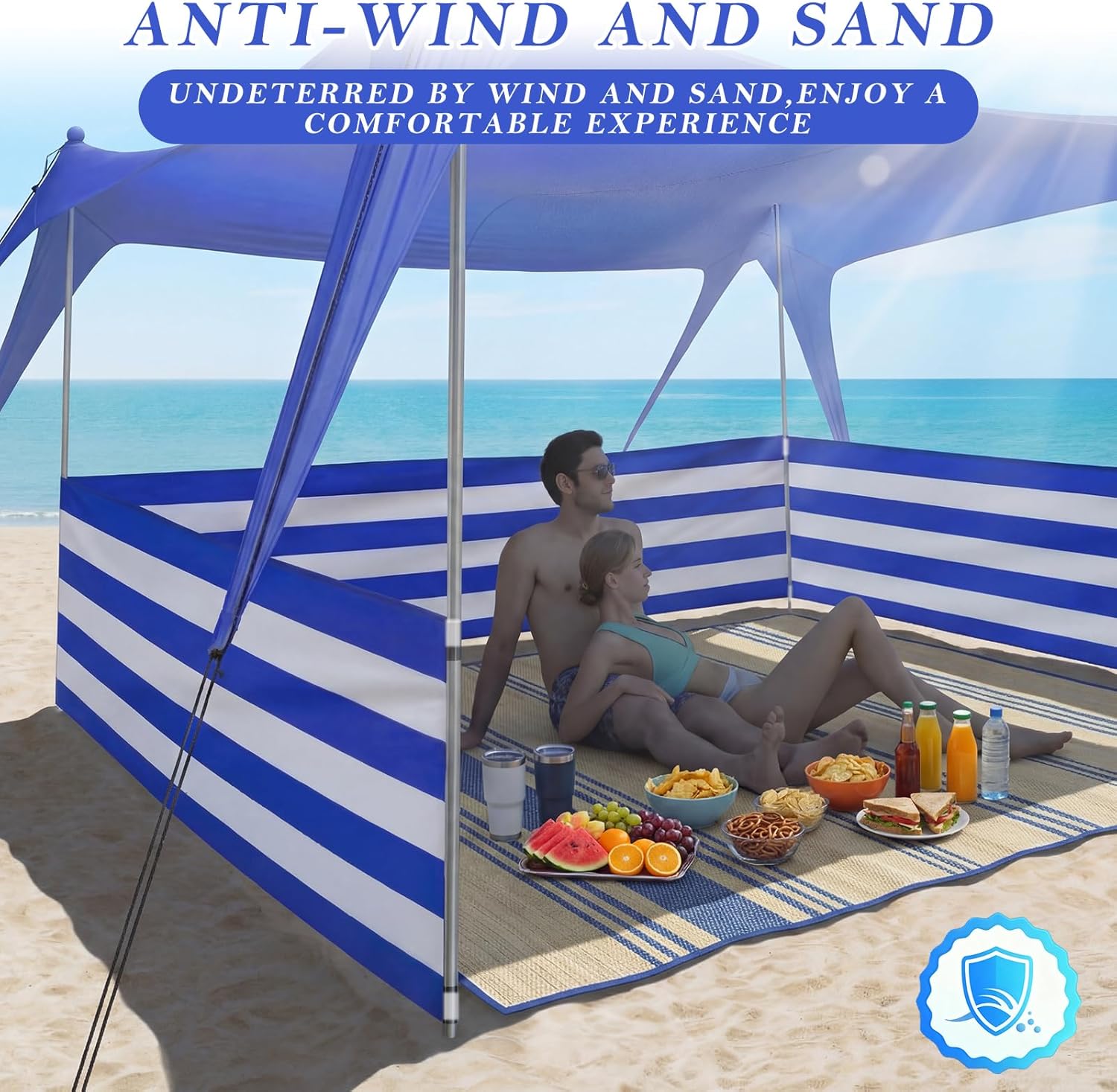 30 FT Beach Wind Blocker for 10x10 FT Beach Tent Wind Screen Fit Beachs Canopy Barrier Sunbathing Privacy Screen Fence with Carry Bag Outdoor Summer Vacation Sand Protection Travel Camping