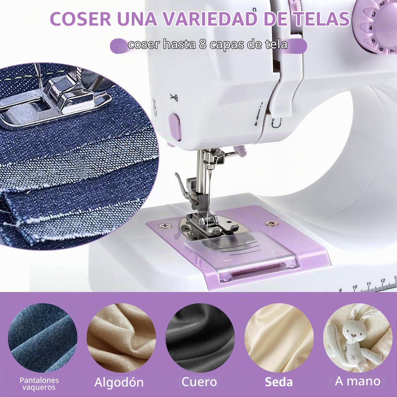 M MUNCASO mini máquina de coser para principiantes, máquina de coser electrónica de 12 agujas, máquina de coser multifuncional para niños, doble línea y doble velocidad