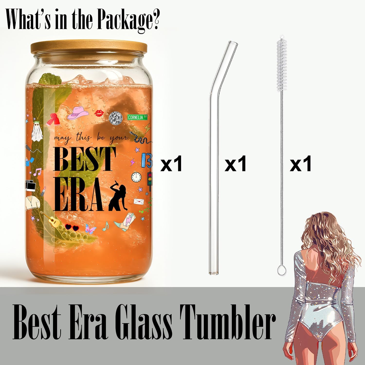 Taylor Best Era Glass Tumbler – 16oz Iced Coffee Mug Cup for Music Fans, Birthday Party Gifts for Girls Women, Christmas Stocking Stuffers Gift for Girls Boys, Taylor Gifts Merch - Image 2