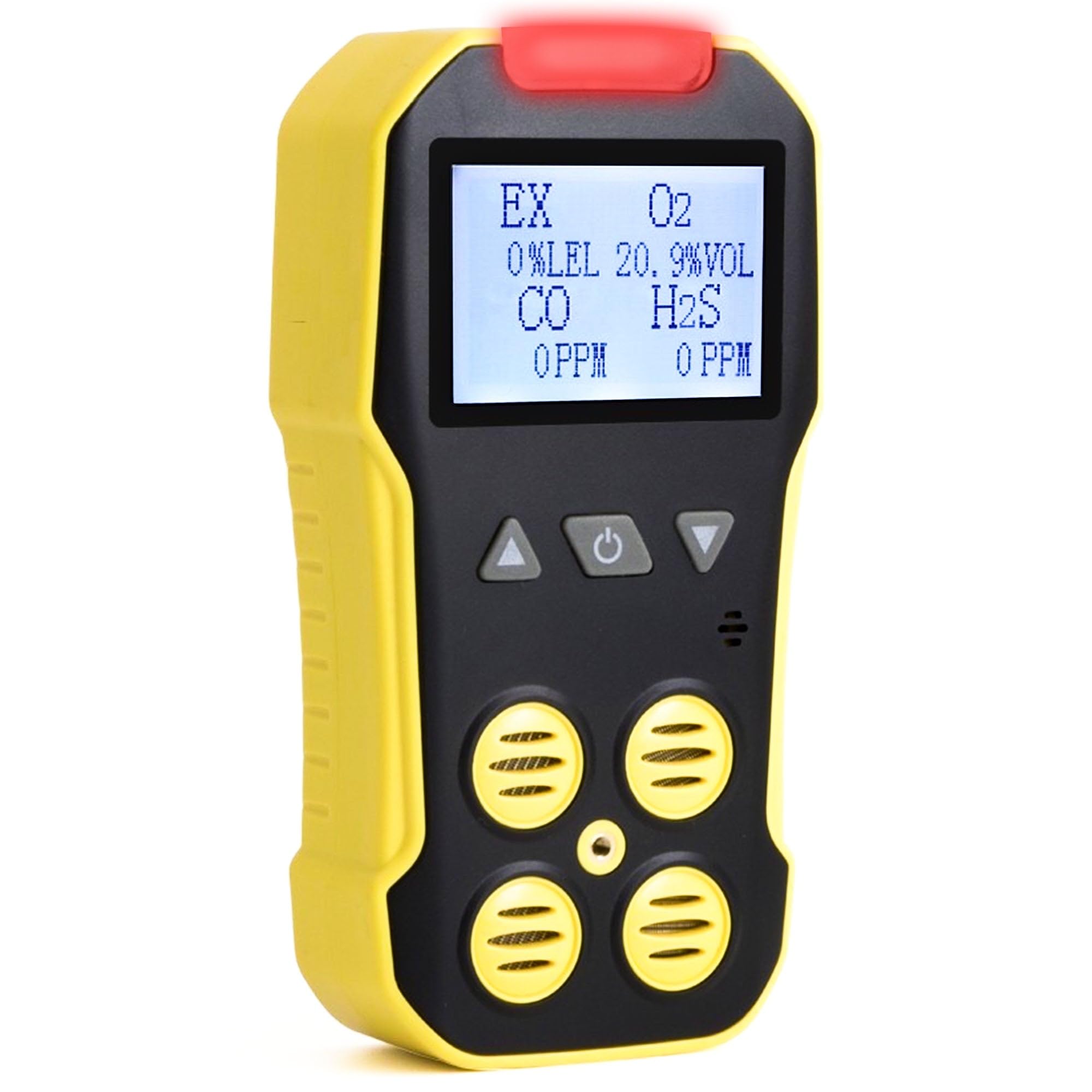 Detector de 4 Gases | O2, CO, H2S, LEL | EU Certificado de Calibración. | Recarga USB | Alarmas sonoras, visuales y por vibración | Pantalla Grande con retroiluminación |