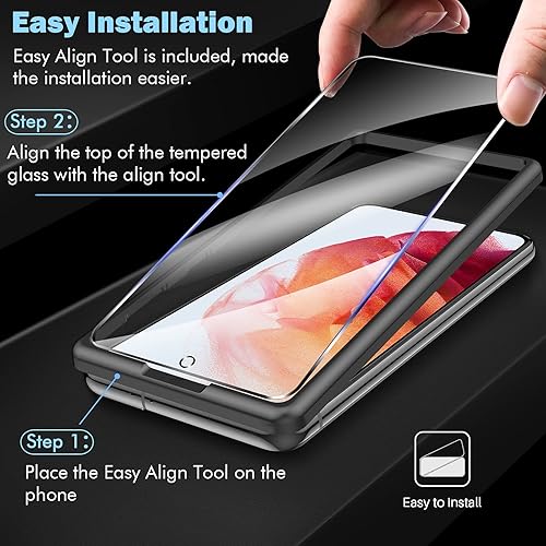 Miniatura 3 de LK Paquete de 2 protectores de pantalla compatibles con Samsung Galaxy S21 y paquete de 2 protectores de lente con marco de alineación, 9H,