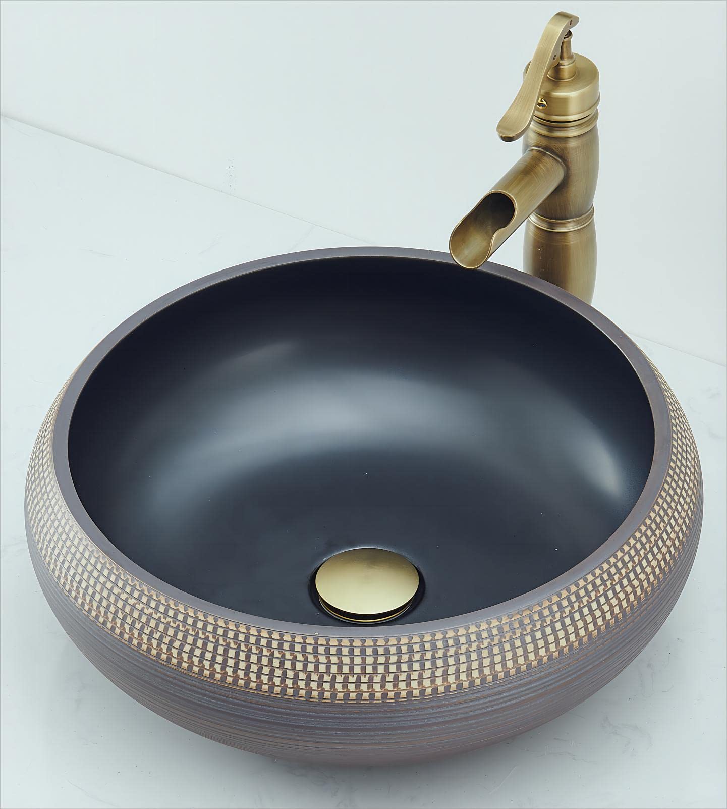 Lavabo de cerámica para baño FCH433, redondo, 420 x 150 mm, hecho a mano…