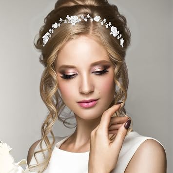 Thinp Hair Accessories 1 Piece Bridal Pearl Flower Headpiece Headband Flower Pearl Headpiece Woman Hair Accessory for Birthday Party First Communion Wedding (White)
