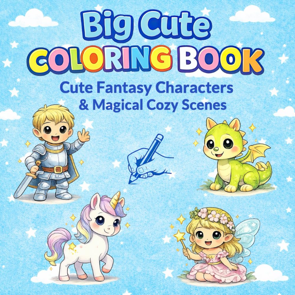 Big Cute Coloring Book: Cute Fantasy Characters & Magical Cozy Scenes