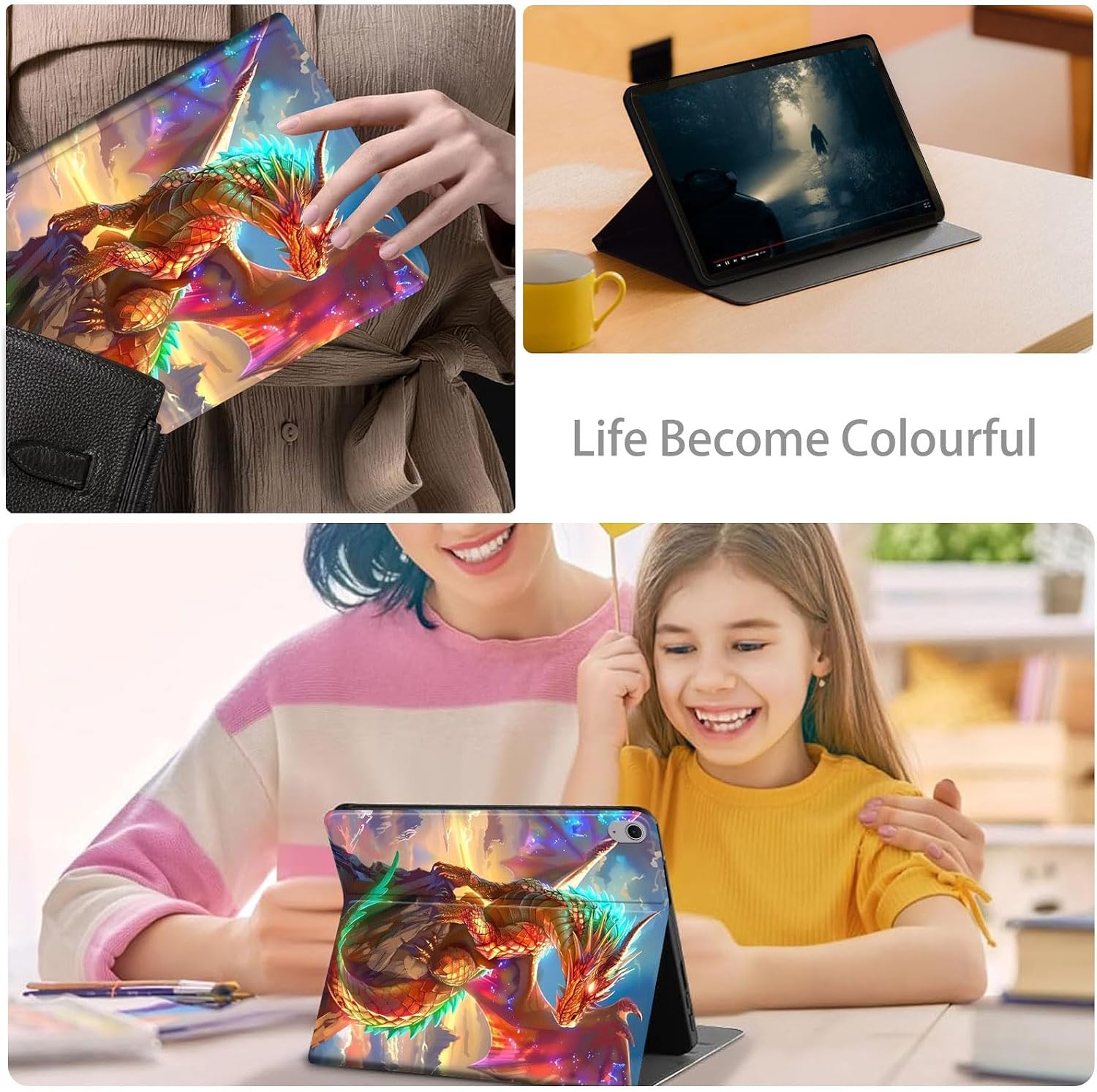 Case for iPad (A16) 11th Generation 11 Inch 2025/iPad 10th Generation 10.9 Inch 2022, Slim PU Leather Folio Stand Cover with Auto Wake/Sleep, Golden Dragon