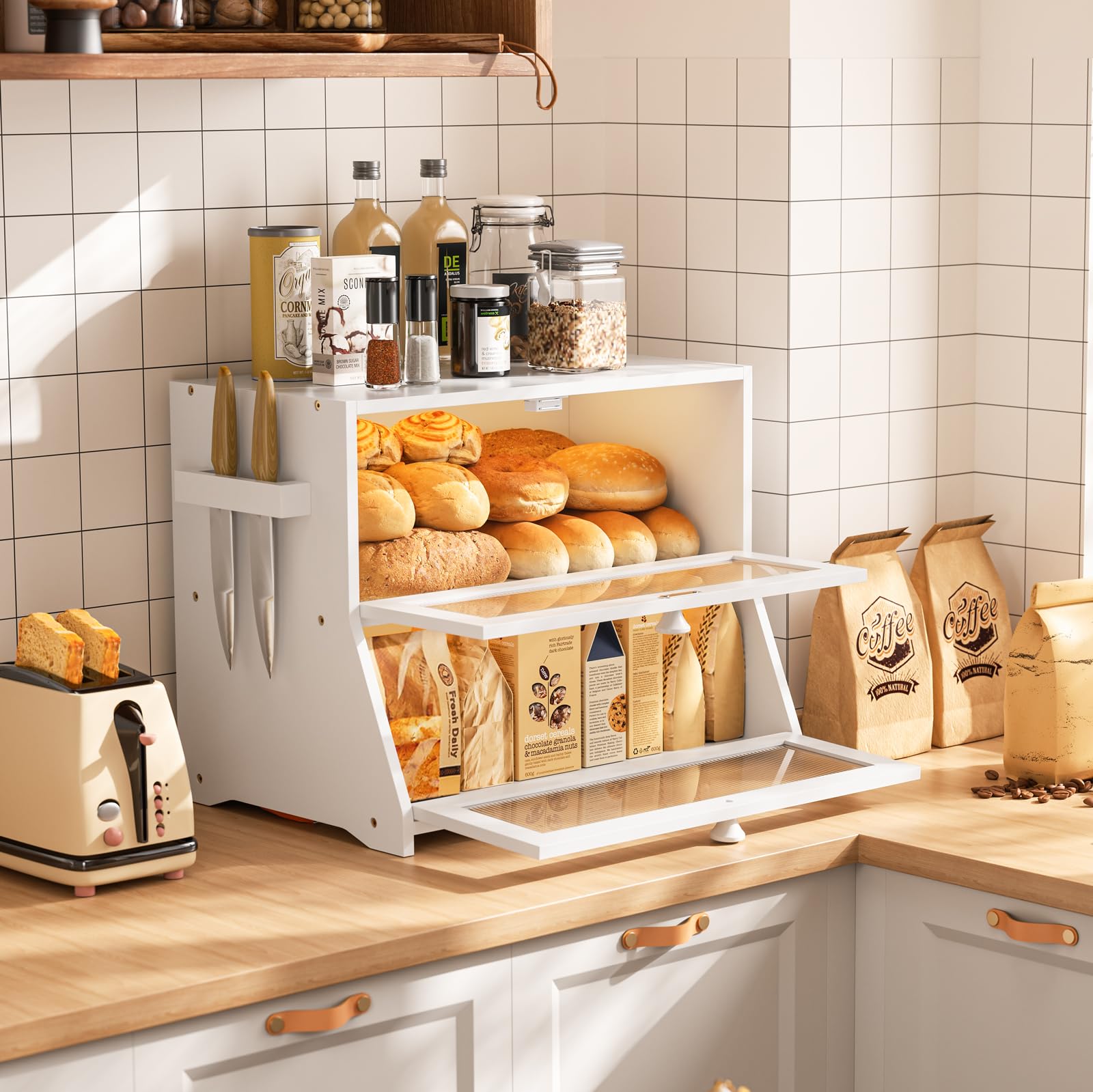 Support à Toast Doré Pour Comptoir - Fer Plaqué, Design Séparé - Décoration Boulangerie, Cuisine - 10