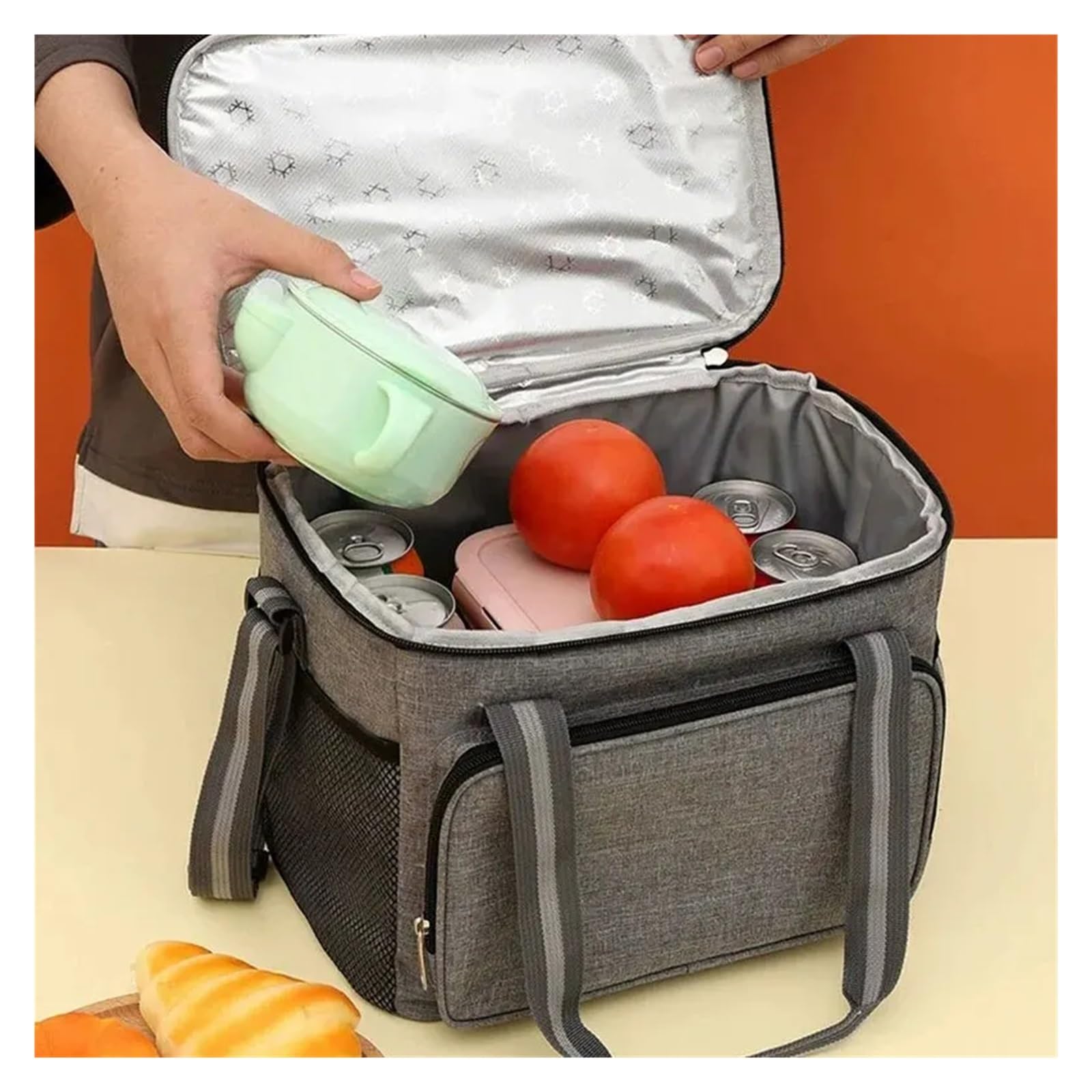 Bolsa de Almuerzo Grande con Aislamiento, Bolsa de Almuerzo for Picnic al Aire Libre, Resistente al Agua, Gruesa, de Mano/Hombro, Color Negro Bolsa de Almuerzo