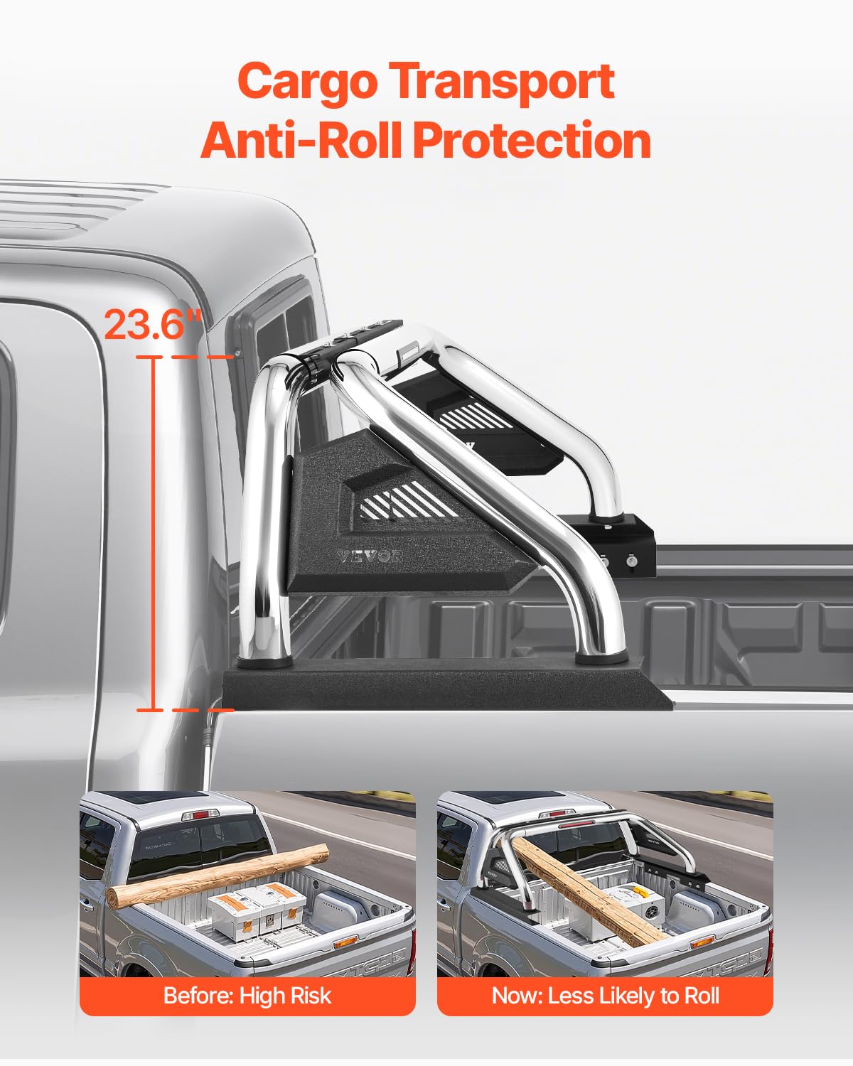 VEVOR Überrollbügel aus Karbonstahl für die Ladefläche, universeller Einstellbarer (1448-1626 mm) Pickup Sport-Überrollbügel mit LED-Bremslicht für mittelgroße/große Lkws (kein Träger)