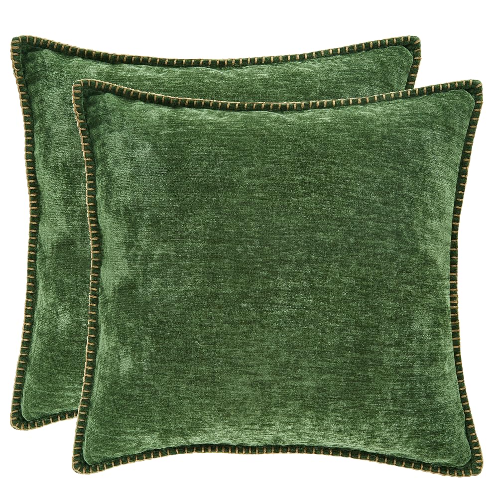 2er Set Kissen-Bezug mit Füllung, Farmhouse Sofakissen Couchkissen Dekokissen Zierkissen Kopfkissen Kuschelkissen, mit verstecktem Reisverschluss, weich & angenehm, Doppelpack (Grün 60 x 60cm)