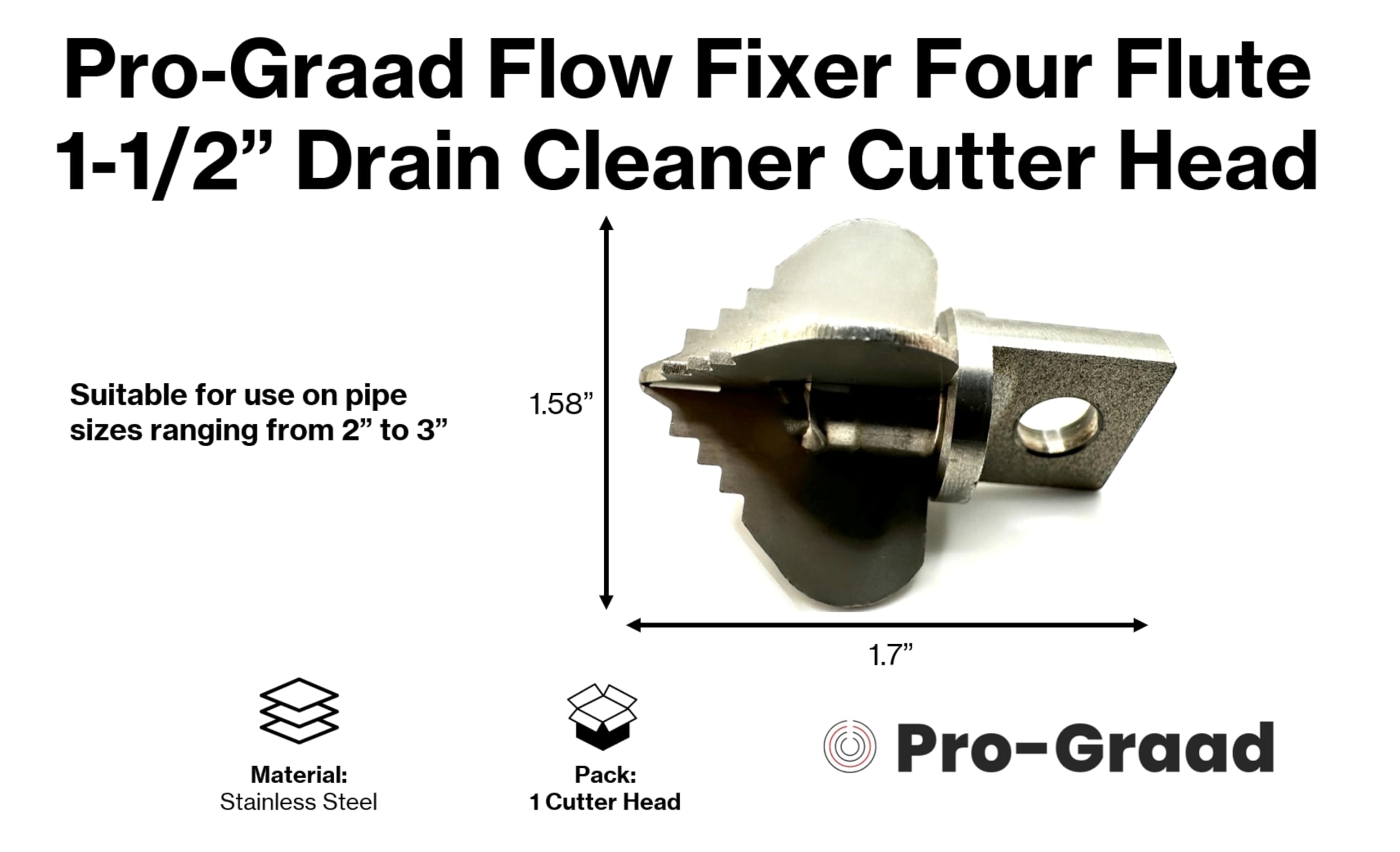 Pro-Graad Drain Cleaner Plumbing Snake Cutter Head