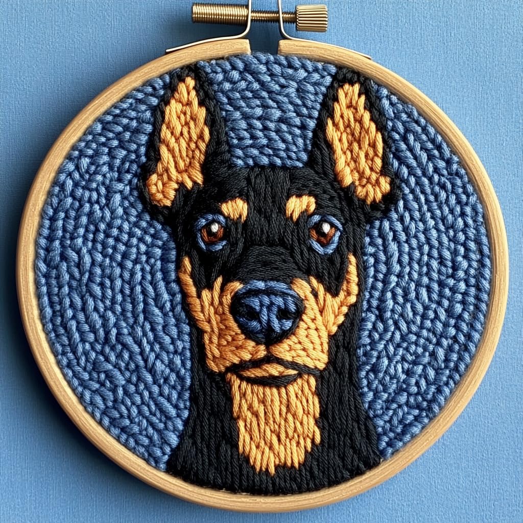 DIY Punch Needle Kits for Beginners Doberman Pinscher Dog with Hoop Punch Needle Starter Craft Embroidery Set Easy for Adults and Children Festival Gift and Decoration 20x20cm-2