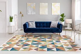 Tapete Aurora Retangular de 100X140 cm, Cor Azul, Verde e Bege, Edantex.