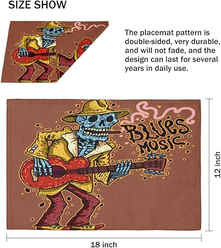 Miniatura 4 de Juego de 4 manteles individuales con diseño de calavera interesante, lavables, impermeables, para fiestas, hogar, comedor, decoración de mesa de 18