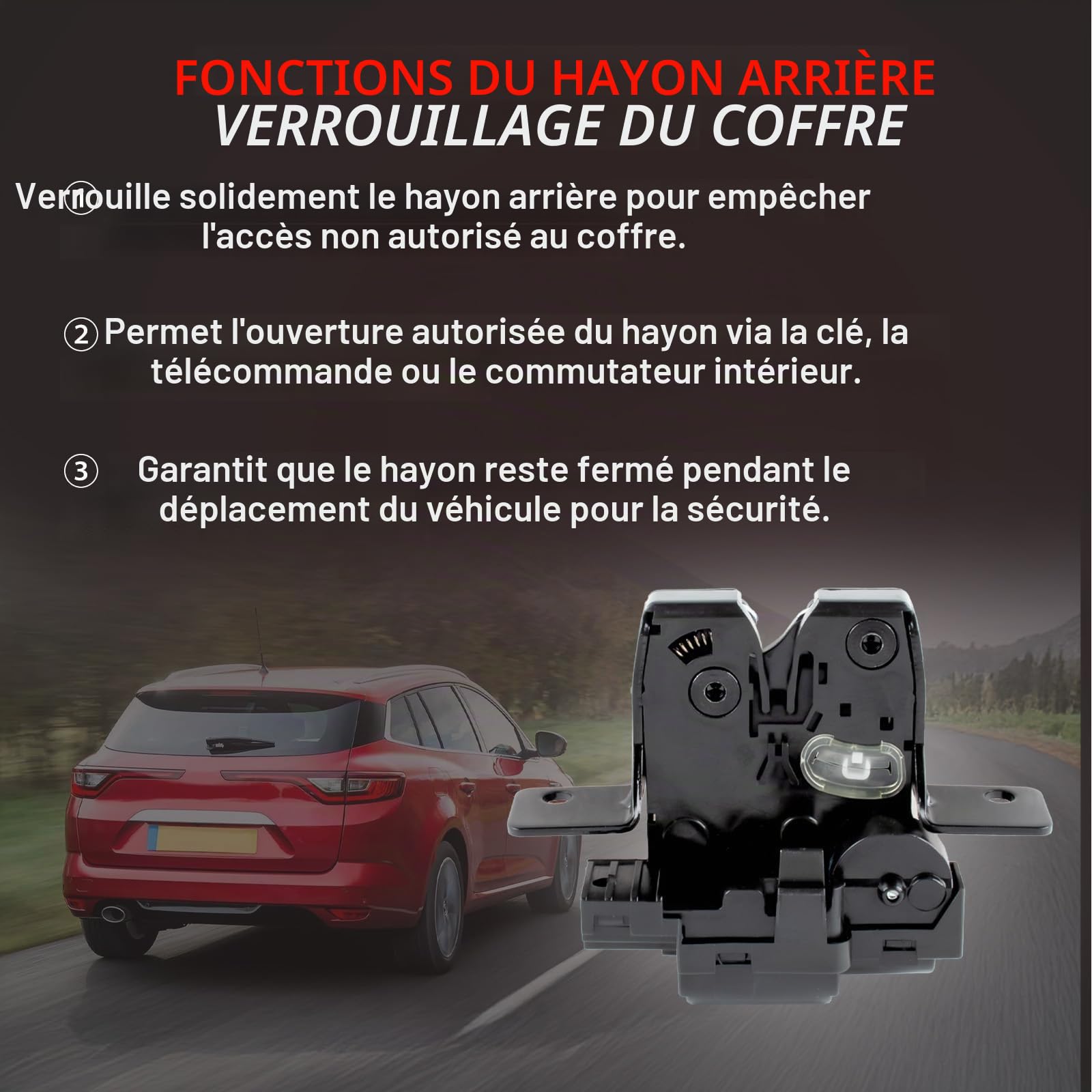 Serrure de hayon arrière - Serrure de rechange pour Megane II Clio III 2005-2014 Grand Scénic II 2004-2009 - Accessoire de voiture - Pièce # 8200947699 8200076240