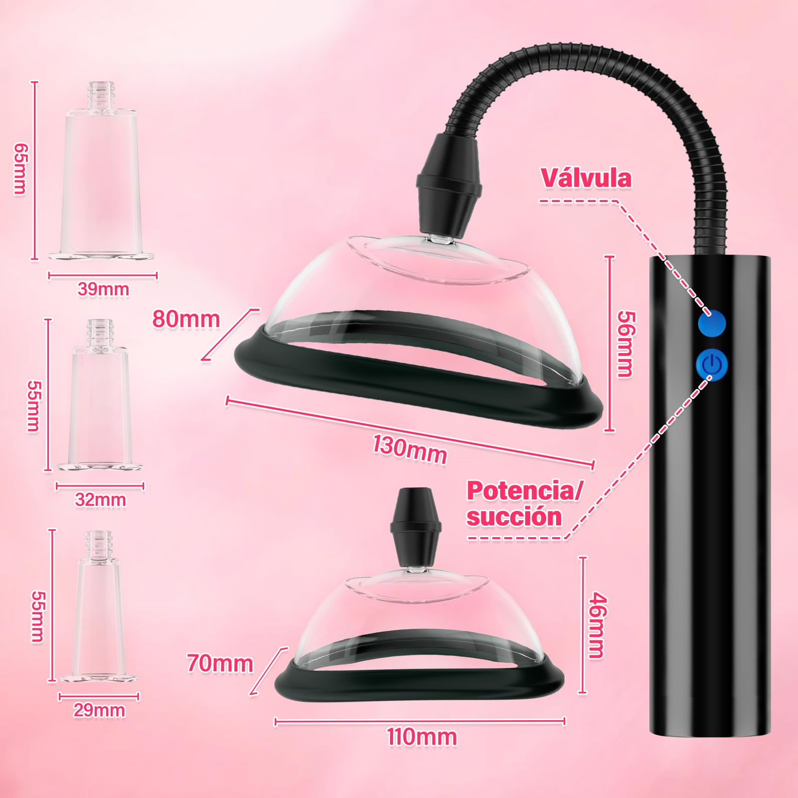 Juguetes sexuales para mujeres Bomba de clítoris Eléctrica, Bomba eléctrica Sistema de bomba de vagina intensa con válvula de liberación de vacío, Bombas de vacío de 5 tamaños para todas las femenino