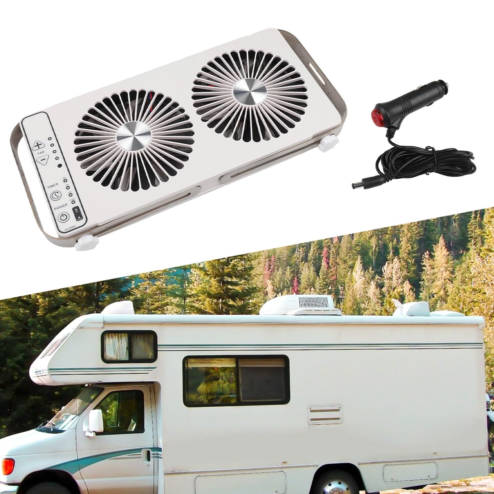 EasyByMall Ventola di raffreddamento regolabile a 4 velocità per camper e roulotte, espandibile, 12 V CC con indicatore di alimentazione